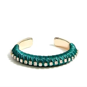 J.Crew ribbon Wrapped crystal cuff bracelet, s/m, green